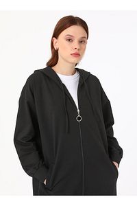 Fermuarlı Kapüşonlu Sweatshirt - Siyah - Benin ürün fotoğrafı