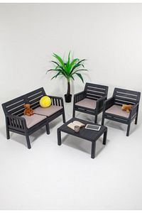 Lara 2 1 1 S Bahçe Takımı Balkon - Bahçe - Teras Mobilyası / Antrasit ürün fotoğrafı