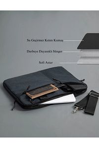 Simple Macbook Air- Pro 13-13.3-14 Inç Darbeye Karşı Korumalı Su Geçirmez Laptop Çantası Füme ürün fotoğrafı