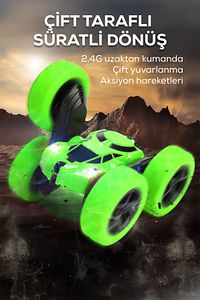 Uzaktan Kumandalı 360° Akrobasi Arabası- Şarjlı, Çift Taraflı, Hızlı Ve Led Işıklı Stunt Rc Araba ürün fotoğrafı