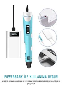 3d Pen Üç Boyutlu Yazıcı Kalem Printer-mavi (10 ADET 5 METRE FİLAMENT-50METRE-VE VE USB KABLO DAHİL) ürün fotoğrafı