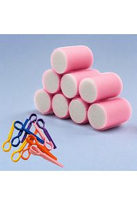 1207 Pembe Cırtlı Sünger Bigudi 8li Çap 4cm Yapışkanlı Saç Bigudisi (10lu Saç Pensli) ürün fotoğrafı