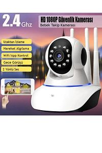 360° Wifi Ip Güvenlik Kamera 3 Antenli Gece Görüşlü Sensörlü Harekete Duyarlı Sesli 3-antenli-camera ürün fotoğrafı