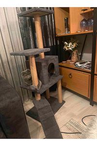 B-07 Hamaklı Yuvalı Lüx Kedi Tırmalama Evi Antrasit ürün fotoğrafı