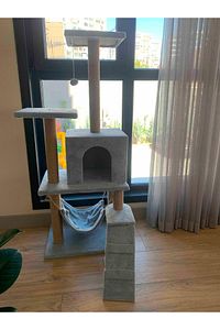 B-07 Hamaklı Yuvalı Lüx Kedi Tırmalama Evi Gri ürün fotoğrafı