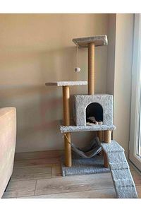 B-07 Hamaklı Yuvalı Lüx Kedi Tırmalama Evi Gri ürün fotoğrafı