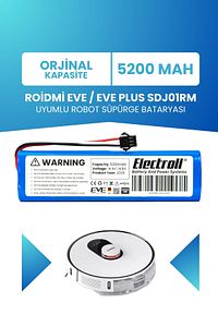Roidmi Eve / Eve Plus Sdj01rm Uyumlu Batarya (ORJİNAL KAPASİTE) 5200mah Pil Robot Süpürge Bataryası ürün fotoğrafı
