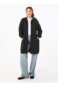 Fermuarlı Kapüşonlu Sweatshirt - Siyah - Benin ürün fotoğrafı