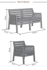 Lara 2 1 1 S Bahçe Takımı Balkon - Bahçe - Teras Mobilyası / Antrasit ürün fotoğrafı