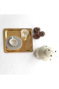 6 Adet Parlak Gold Altın Kare Paslanmaz Çelik Kahve Servis Sunum Tepsi (21X21CM) ürün fotoğrafı
