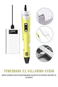 3d Pen Üç Boyutlu Yazıcı Kalem Printer-sarı (10 ADET 5 METRE FİLAMENT -50 METRE-VE USB KABLO DAHİL) ürün fotoğrafı