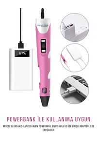 3d Pen Üç Boyutlu Yazıcı Kalem Printer-pembe (20 ADET 5 METRE FİLAMENT-100METRE-VE USB KABLO DAHİL) ürün fotoğrafı