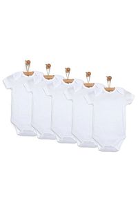 HelloBaby Bebek Basic Ribana Zarf Yaka 5li Kısa Kol Body - Beyaz ürün fotoğrafı