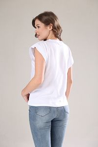 Beyaz %100 Pamuk Vatka Görünümlü Basic Bisiklet Yaka Örme T-shirt ürün fotoğrafı