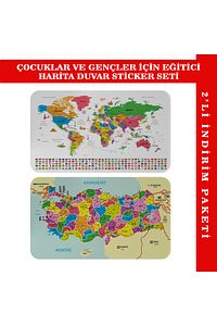 Eğitici Öğretici Dünya Ve Türkiye Haritası Çocuk Odası Duvar Sticker-3885 ürün fotoğrafı