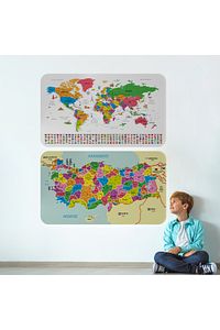 Eğitici Öğretici Dünya Ve Türkiye Haritası Çocuk Odası Duvar Sticker-3885 ürün fotoğrafı