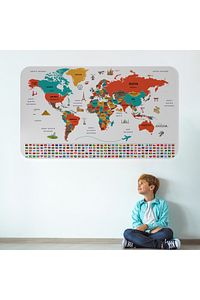 Türkçe Ülke Bayrak Lı Eğitici Başkent Detaylı Atlası Dünya Haritası Duvar Sticker-3858 ürün fotoğrafı