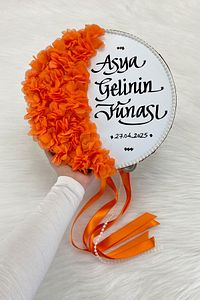Gelin Tefi 30cm, Üç Boyutlu Çiçek Saten Kurdele Inci Süslü, 15 Renk, Düğün Kına Nedime Bride Defi ürün fotoğrafı