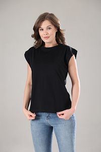 Siyah %100 Pamuk Vatka Görünümlü Basic Bisiklet Yaka Örme T-shirt ürün fotoğrafı