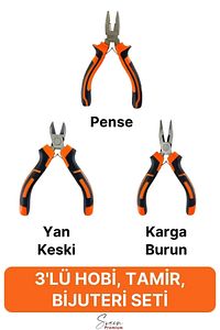 Mini Takı Bijuteri Seti Dayanıklı Kesme Kıvırma Pense Yan Keski Karga Burun Hobi Alet Takımı 3'lü ürün fotoğrafı