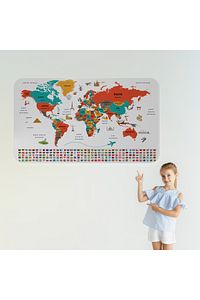 Türkçe Ülke Bayrak Lı Eğitici Başkent Detaylı Atlası Dünya Haritası Duvar Sticker-3858 ürün fotoğrafı