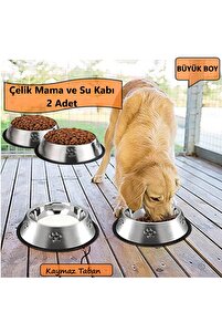 2 Adet Paslanmaz Çelik Mama Ve Su Kabı, Alt Taban 22 Cm (500 ML-16 OZ) ürün fotoğrafı