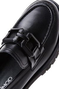 Kadın Siyah Deri Maskülen Loafer 24WFD180118 ürün fotoğrafı