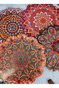4 Adet Ahşap Otantik Çini Desenli Renkli Nihale15cm ürün fotoğrafı