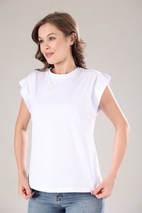 Beyaz %100 Pamuk Vatka Görünümlü Basic Bisiklet Yaka Örme T-shirt ürün fotoğrafı