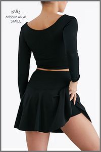 Siyah Yüksek Bel Volanlı Şortlu Spor Etek Deniz Şortu Skirt With Shorts 1101 ürün fotoğrafı