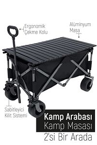 Katlanır Kamp Arabası ve Kamp Masası - Metal Kamp Masalı  Kamp Arabası - Siyah ürün fotoğrafı