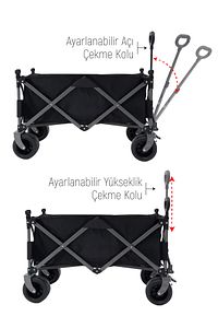 Katlanır Kamp Arabası ve Kamp Masası - Metal Kamp Masalı  Kamp Arabası - Siyah ürün fotoğrafı