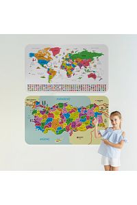 Eğitici Öğretici Dünya Ve Türkiye Haritası Çocuk Odası Duvar Sticker-3885 ürün fotoğrafı