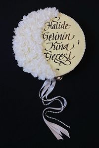 Gelin Tefi 30cm, Üç Boyutlu Çiçek Saten Kurdele Inci Süslü, 15 Renk, Düğün Kına Nedime Bride Defi ürün fotoğrafı
