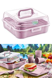 32 Parça 6 Kişilik Çantalı Magic Piknik Seti Pembe ürün fotoğrafı