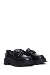 Kadın Siyah Deri Maskülen Loafer 24WFD180118 ürün fotoğrafı