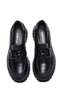 Kadın Siyah Deri Maskülen Loafer 24WFD180118 ürün fotoğrafı