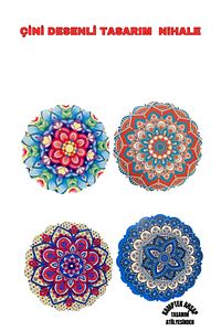 4 Adet Ahşap Otantik Çini Desenli Renkli Nihale15cm ürün fotoğrafı