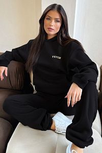 Siyah Fetch Eşofman Takımı - Baskılı Oversize Kapüşonlu Şardonlu ürün fotoğrafı