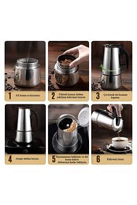 Çelik Ocak Üstü 4 Cup Fincan 200 ml Moka Pot Espresso Cin285-4 ürün fotoğrafı