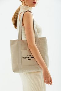 Krem U46 Çıt Çıt Kapatmalı Ön Cep Detaylı Tote Bag Işlemeli Kanvas Kadın Kol Ve Omuz Çantası U:30 E: ürün fotoğrafı