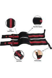 Pro Wrist Wraps Siyah Kırmızı 2'li Paket ürün fotoğrafı