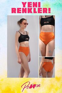 Regl Dönemine Özel Konforlu Pedkini Mayo Altı Süper Emici Yüksek Bel Bikini Altı Turuncu Regl Mayosu ürün fotoğrafı