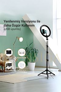 Kumandalı Youtuber Tiktok Çekim Işıklı Telefon Tutucu Makyaj Işığı Ring Light 10 Inç + 2.1 M Tripod ürün fotoğrafı