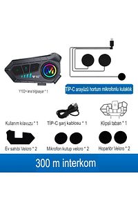 2 Intercom Bağlantılı Su Geçirmez Motosiklet Kask Bluetooth 5.3 300m Intercoom 2.000mah ürün fotoğrafı