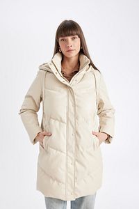 Su İtici Uzun Şişme Mont Parka Isı Yalıtımlı Kapitoneli Kapüşonlu Puffer A0873AX24WN ürün fotoğrafı