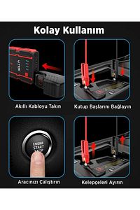 Jstar Mini 13000mah 1000a Jump Starter Taşınabilir Akü Takviye Cihazı Lcd Ekran(POWERBANK LED LAMBA) ürün fotoğrafı