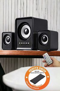 Bluetooth Hoparlör 3.5mm Jack Kablolu Bilgisayar Hoparlörü Müzik 2 1 Ses Sistemi Radyolu Usb Speaker ürün fotoğrafı
