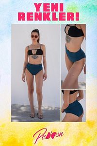 Regl Dönemine Özel Konforlu Pedkini Mayo Altı Süper Emici Yüksek Bel Bikini Altı Yeşil Regl Mayosu ürün fotoğrafı