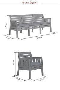 Lara 3 1 1 S Bahçe Takımı Balkon - Bahçe - Teras Mobilyası / Antrasit ürün fotoğrafı